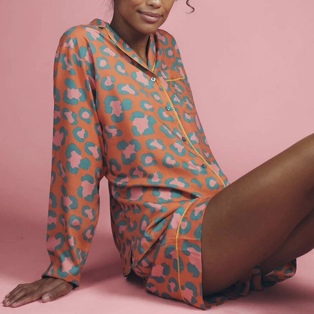 Powder Coral Animal Print Pajama Set Womens S Small Pyjamas